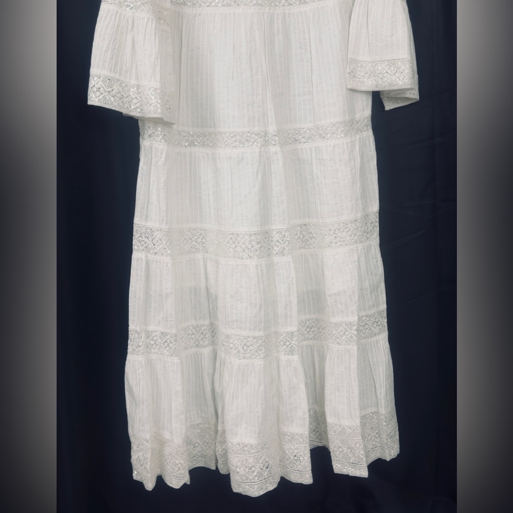 MICHAEL MICHAEL KORS White Corded Cotton & Sequined Lace Bell Sleeve Dress S NWT - Picture 7 of 13